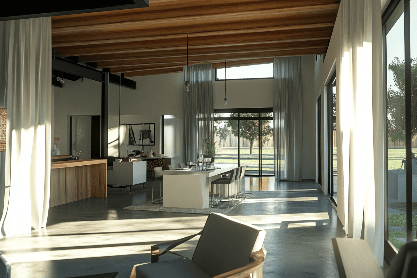 Maison moderne avec grands volumes ouverts et lumière naturelle